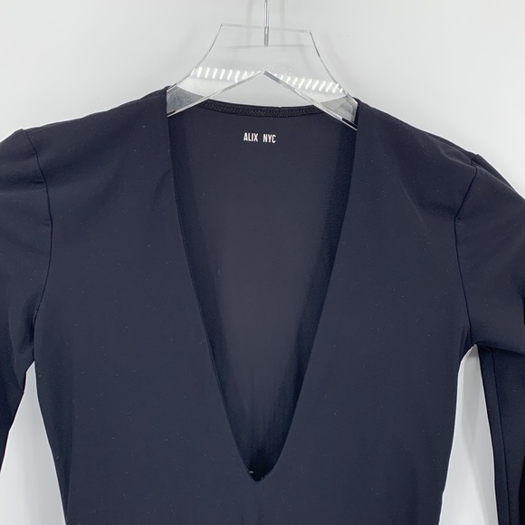 ALIX NYC Irving black stretch bodysuit deep V jersey long sleeve Small - Picture 3 of 7